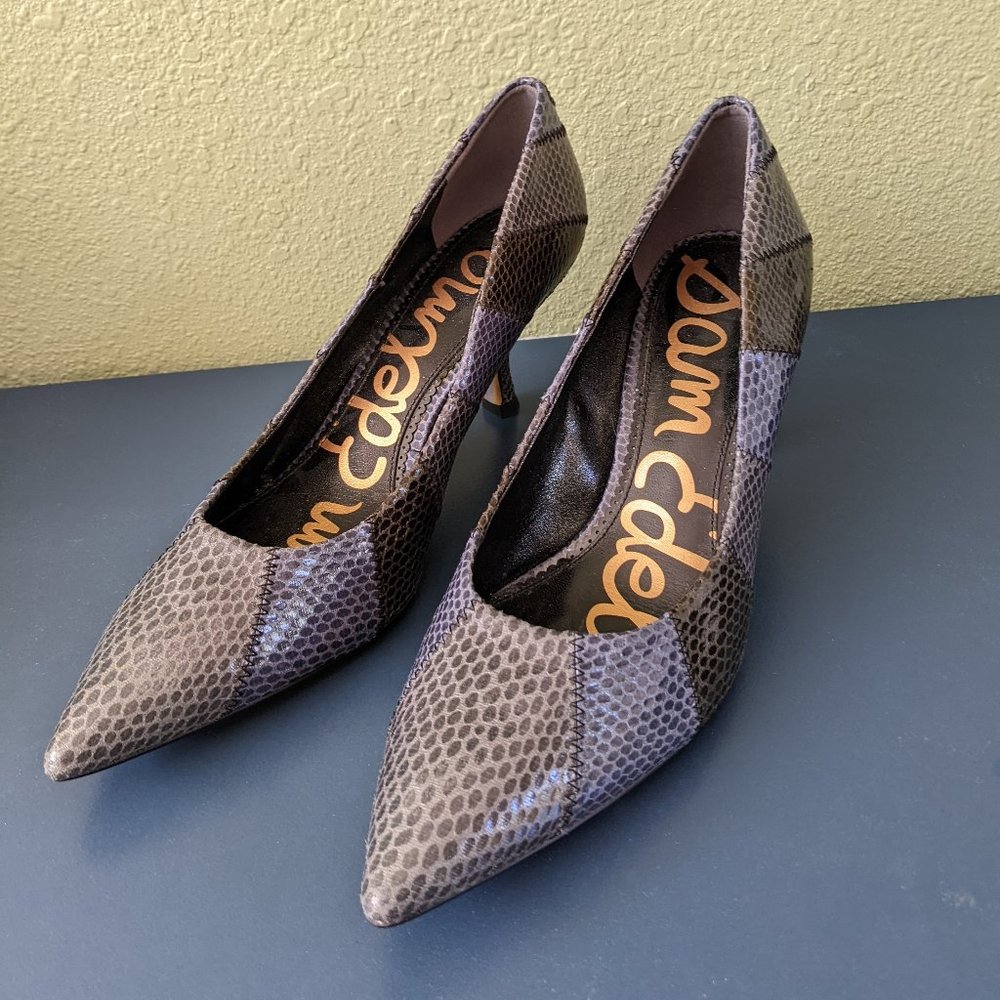 Sam Edelman Blue & Gray Snake Skin Pointed Toe Heel (9)
